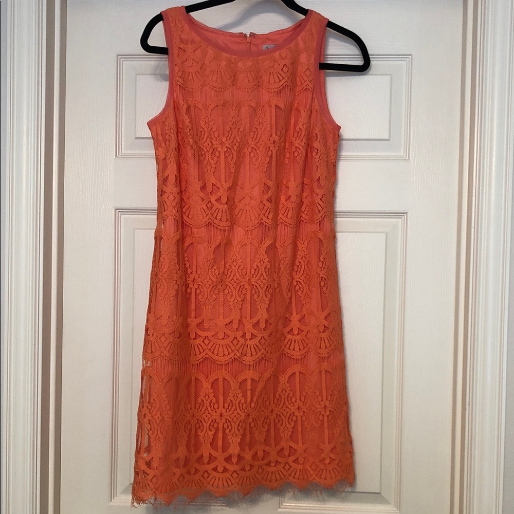 Cb Established 1962 Sleeveless Orange Lace Mini Dress Made in Vietnam Sz 8